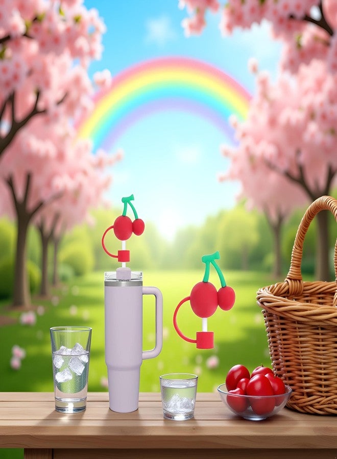 غطاء شفاط على شكل كرز أحمر، أغطية لطيفة، غطاء لأكواب ستانلي سعة 30 و40 أونصة، غطاء شفاط سيليكون لأطراف 0.4 بوصة، شفاطات قابلة لإعادة الاستخدام - Image 4
